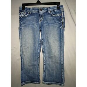 Buckle BKE Sabrina Cropped Jeans Womens 28 Stretch Blue Low Rise Denim Capri